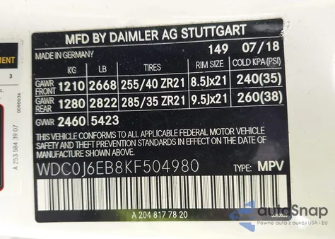 2019 Mercedes-Benz Amg Glc 43 Coupe 4Matic из США, поврежденный, VIN WDC0J6EB8KF504980